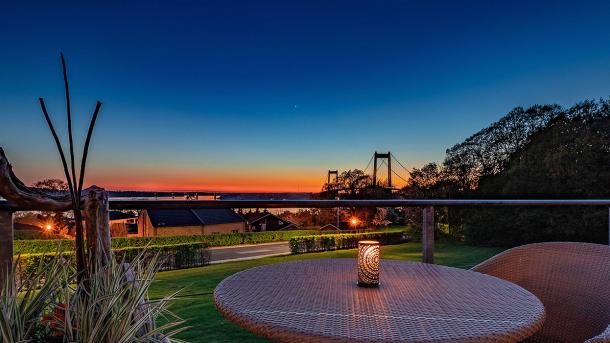 Smuk solnedgang fra Severins terrasse i Middelfart