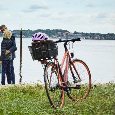 Et par på cykel er stoppet for at nyde udsigten over broen